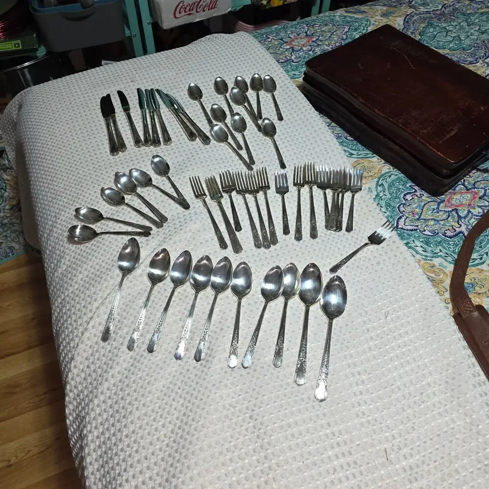 SIMEON L & GEORGE H RODGERS 49 PCS SILVER PLATED JASMINE SILVERWARE SET  (1939)